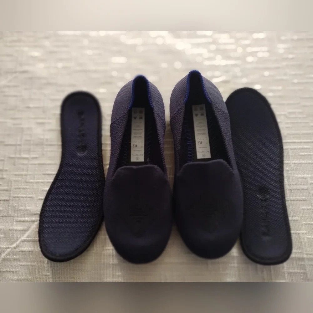 Rothy's Kids Navy Crest Medallion Loafers Flats, Size K2